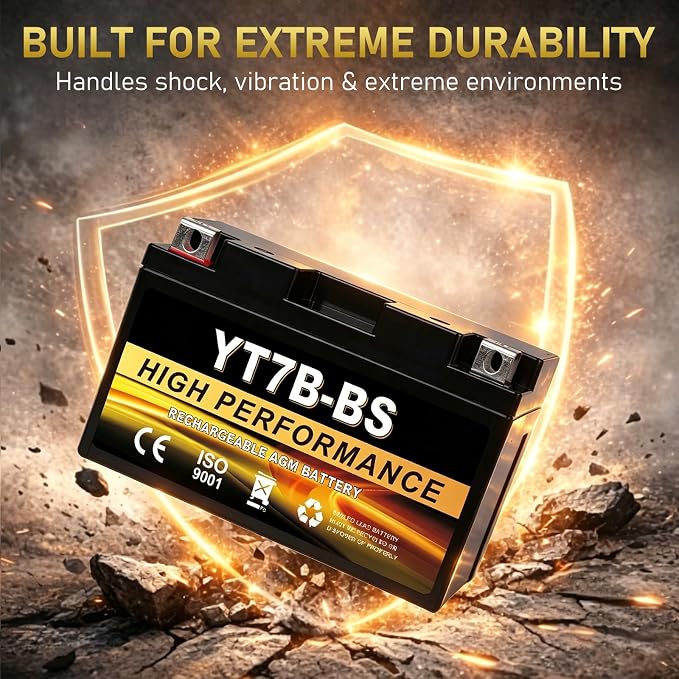 YT7B-BS 12V 6Ah AGM Sealed Motorcycle Battery, Maintenance-Free, Compatible with Yamaha ATV, Ducati, Kawasaki