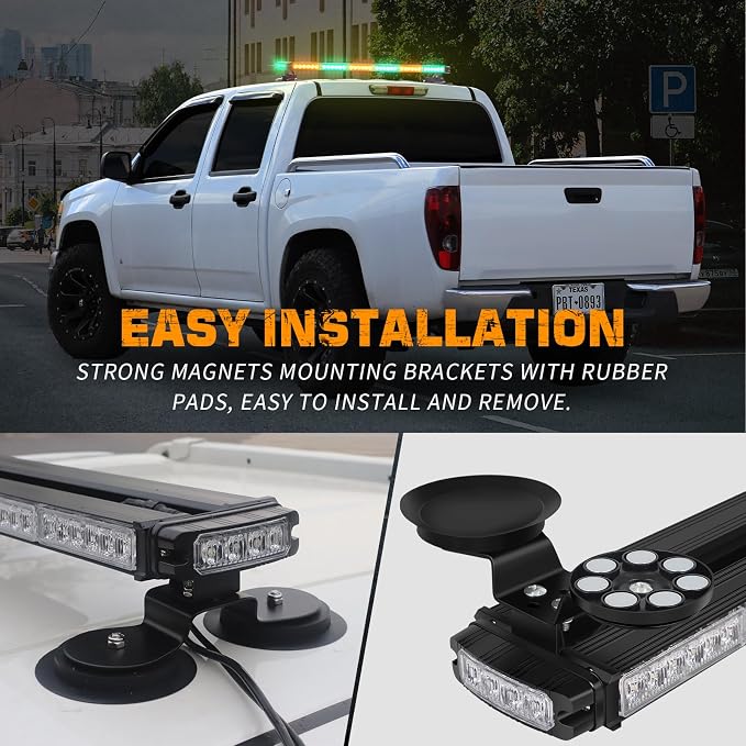 XRIDONSEN 28.4" 80 LED Amber Green Roof Emergency Lights & Emergency Visor Lights for Construction Vehicles Tow/Plow Truck
