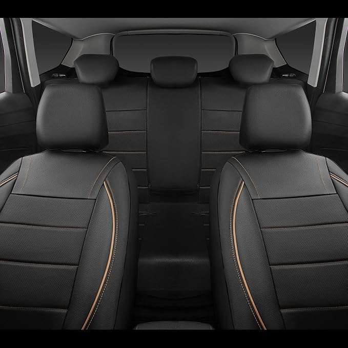 CAR PASS Universal FIT Piping Leather Car Seat Cover, for suvs,Van,Trucks,Airbag Compatible,Inside Zipper Design and Reserved Opening Holes (Full Set, Black and Beige)