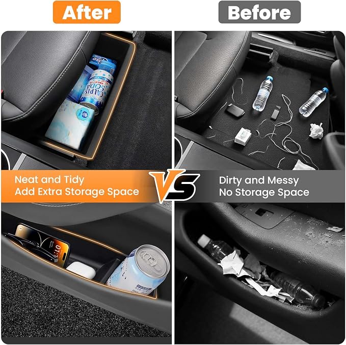 Canvcle 6PCS Under Seat Storage Box Organizer & Door Side Storage Box for 2025 2026 Tesla Model Y Juniper Accessories, Front Seats Underseat Storage Bins Door Tray Insert, Hidden Organizer TPE Black