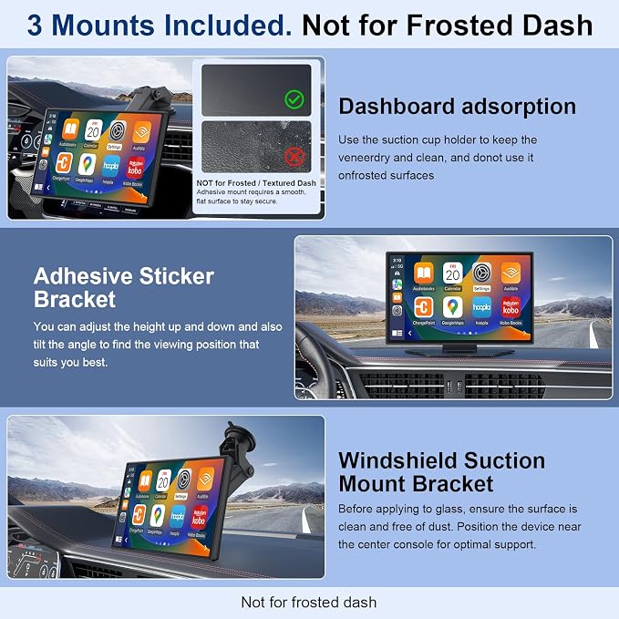 9" Wireless Apple CarPlay & Android Auto CarPlay Screen with 4K Dash Cam, Portable CarPlay Display with 1080p Backup Camera, GPS Navigation, Mirror Link, Bluetooth 5.0, FM, Voice Control
