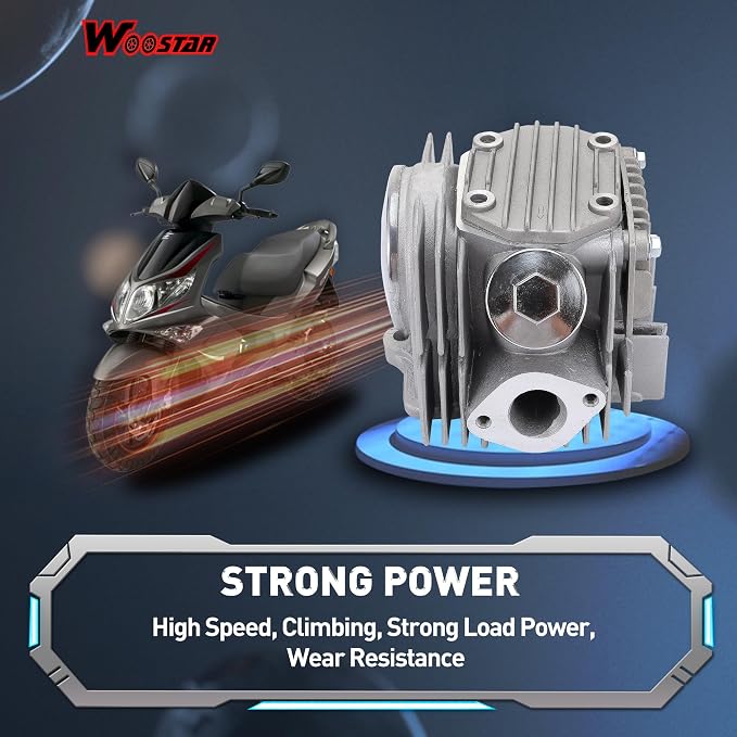 WOOSTAR 52.4mm Complete Cylinder Head 66mm Valves with Pistons and Gaskets Replacement for 4 Stroke Chinese Taotao Coolster 110cc Engine ATV Go Kart Dirt Bike