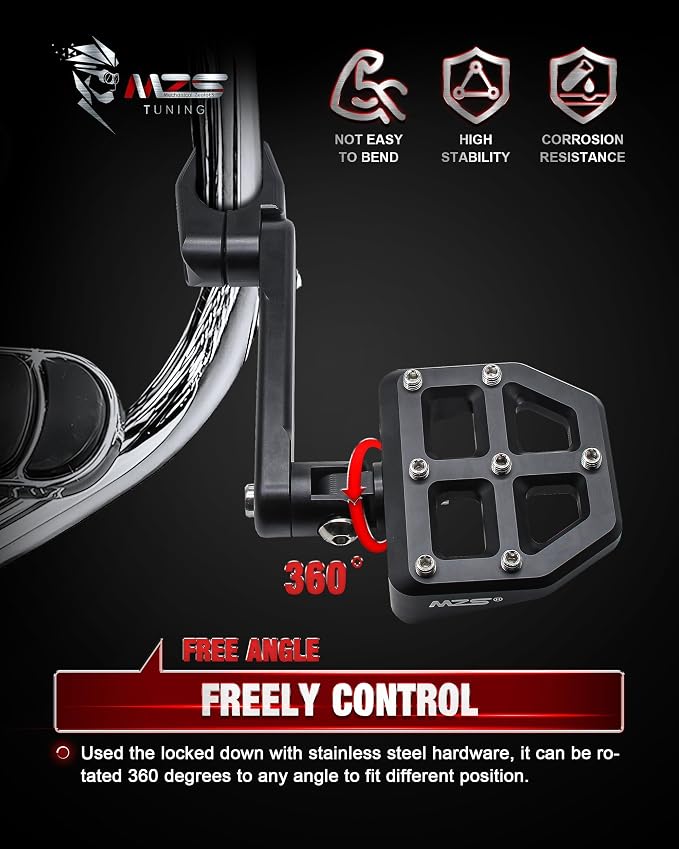 MZS 1.25" Highway Pegs, Motorcycle Adjustable Highway Foot Pegs Mount Long Angled CNC Aluminum Compatible with Sportster Softail Road King Street Glide Electra Dyna Vulcan VTX for 1 1/4 Engine Guard