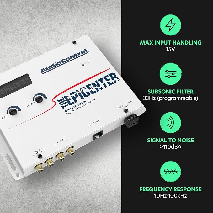 AudioControl The EPICENTER Concert Series Digital Bass Restoration Processor, Car Audio Bass Booster Enhancer with Included Dash Mount Wired Remote Control Knob, ParaBASS, Subsonic Filter (White)