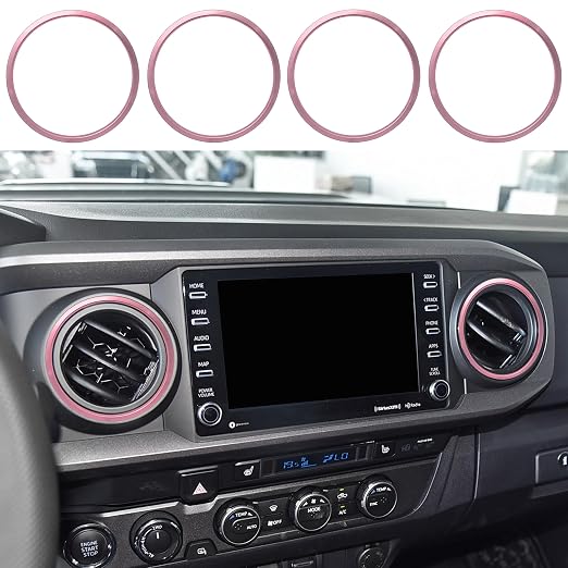 for Toyota Tacoma Accessories 2023 2022 2021 2020 with 8" or 7" Touchscreens Knob Covers - AC Vent Ring Button Knob Covers for Air Conditioner Volume Mirror Push Start Stop Button Trim 12Pcs (Pink)