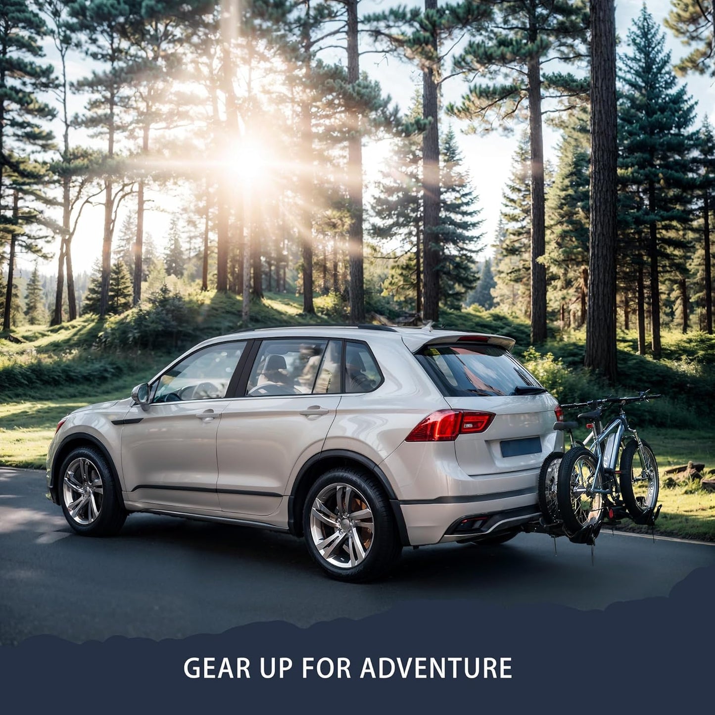 Arksen Electric Bike Rack Hitch, Foldable Quick Release Smart Tilting 2 Ebike Rack Platform Style Carrier w/Car Lock for Up to 5.5" Fat Tires for Car, SUV, Trucks - 170 lbs Heavy Weight Capacity