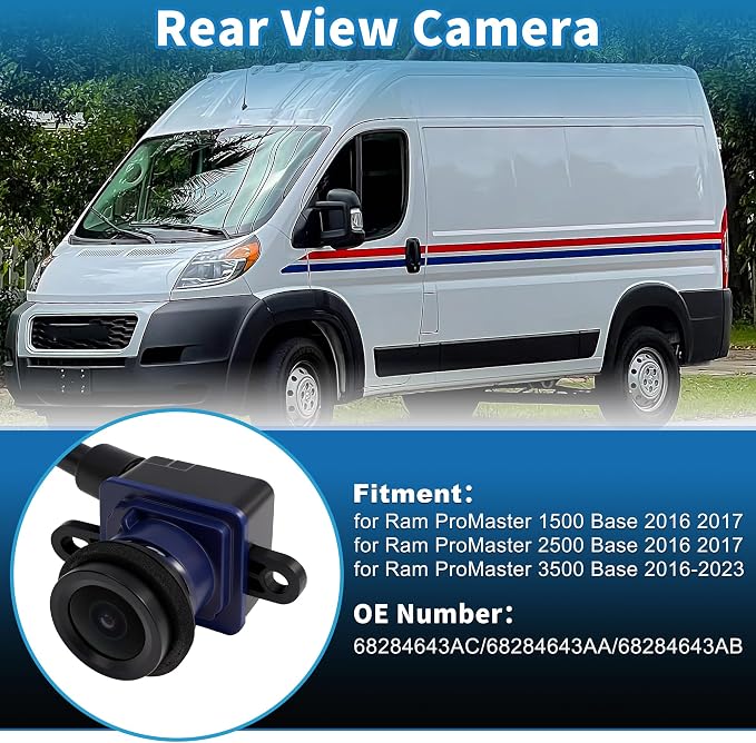 Rear View Camera for Ram ProMaster 1500 2500 Base 2016 2017 for ProMaster 3500 Base 2016-2023 Park Assist Backup Reverse Camera Replace No.68284643AC/68284643AA/68284643AB