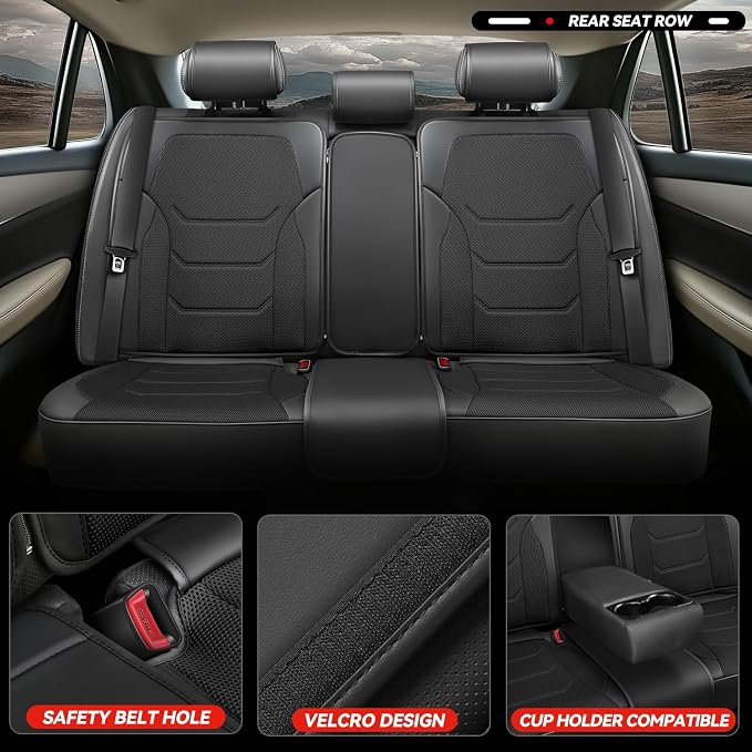 Auto Dynasty Car Seat Covers Full Set, Anti-Slip Automotive Interior Covers with Storage Pocket, Breathable Car Seat Protectors, Airbag Compatible, Universal Fit Most Vehicles, Black (Sport Series)