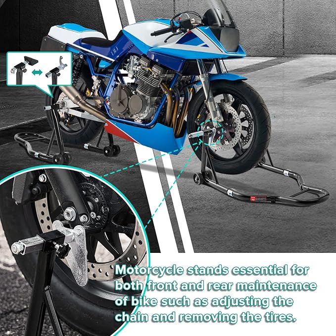 Donext Motorcycle Stand 850LB Sport Bike Front and Rear Wheel Lift Swingarm Paddock Stands Black, U+L