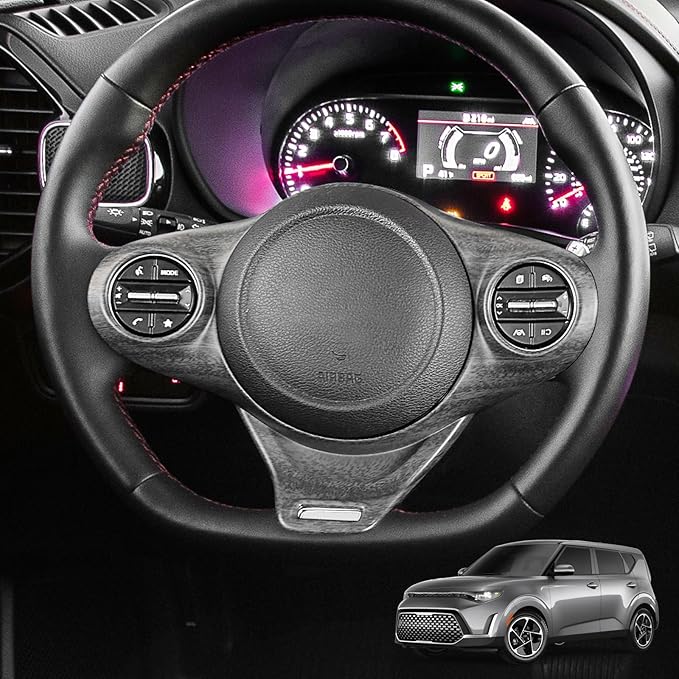 ABS Car Steering Wheel Frame Cover Steering Wheel Button Panel Frame Compatible with Kia Soul GT 2020-2025 Accessories (Wood Grain Style)