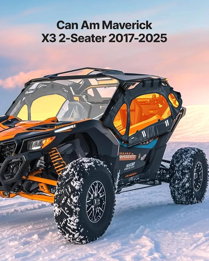 VEVOR Cab Enclosure Upper Doors, Compatible with Can-Am Maverick X3 2-Seater 2017-2025, Soft Upper Doors, Windproof Upgraded Zipper UTV Soft Side Window Kit, Work with Side Mirrors and Windshields