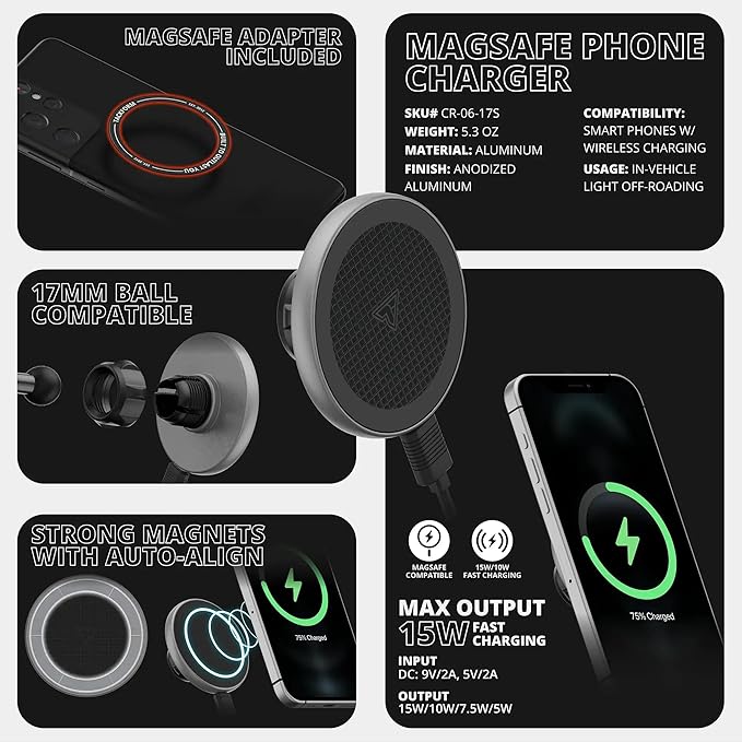 Tackform Link Vent Mount Magnetic Wireless Charging Phone Holder - Compatible with MagSafe, 2016-2023 Toyota Tacoma and 2014-2021 Toyota Tundra | CNC Billet Aluminum Bracket, Zero Slip | Short Reach