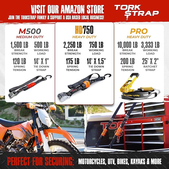 TorkStrap 14' x 1.5'' Self Tensioning Tie Down Straps [Patented] - Automatically Adapt to Load Shifts - 2,250LB Break Strength - Pull Alternative to Ratchet Strap - Integrated Soft Loop & Hook (12-PK)