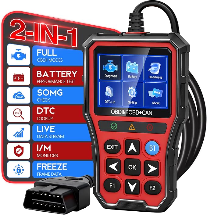 OBD2 Scanner Diagnostic Tool,Car Code Reader with Battery Tester, Check Engine Code Reader with Reset OBDII, Real-Time Date, DTC Lookup,Scan Tool for All OBDII Protocol Cars Since 1996