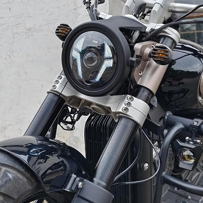 Upgrade 5 3/4 Motorcycle Headlight 5.75inch Round Laser Light with White DRL Integrated Amber Turn Signals Compatible with Motorbikes