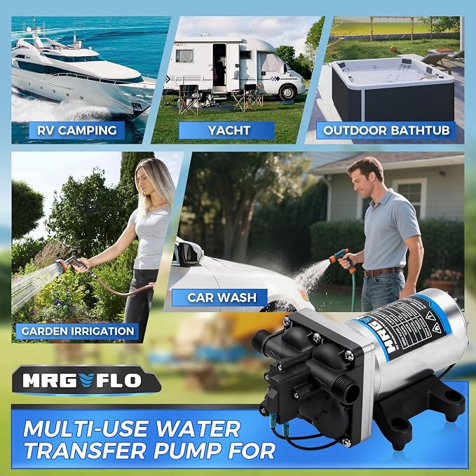 [Upgraded Version] 110V AC RV Fresh Water Pump, 6GPM 75PSI, Five Chamber Self-Priming Diaphragm Pump with Heavy Duty Pressure Switch & Strainer for RV, Marine, Yacht, Caravan, Camper