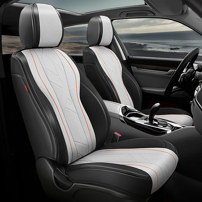 Auto Dynasty Car Seat Covers Front Set, Anti-Slip Automotive Interior Covers with Storage Pocket, Breathable Car Seat Protectors, Airbag Compatible, Universal Fit Most Vehicles, Gray (Touring Series)