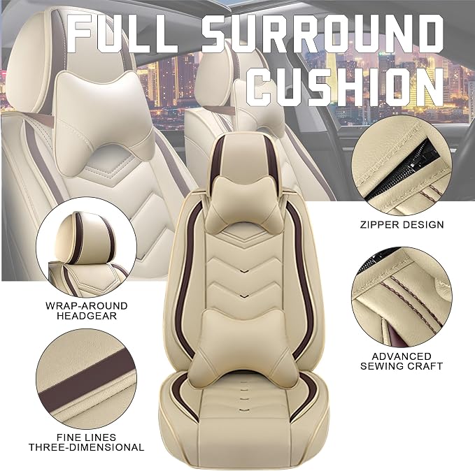 CTDS Car Seat Covers for Chevy Equinox 2005-2026, Stylish Sport Seat Cover, Premium Nappa Leather Car Seat Cover. Automobile Seat Covers Sets.(Luxury 5 Seats/Beige)