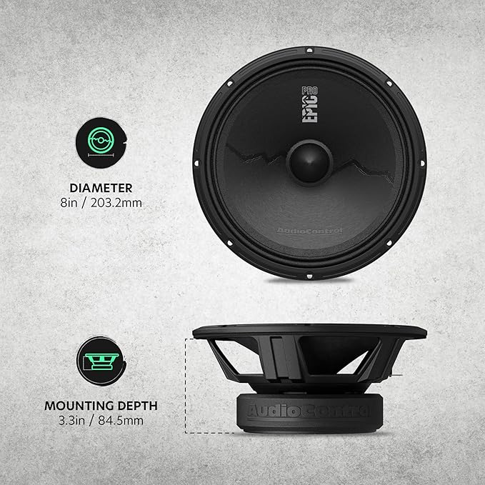 AudioControl EPICPRO8X Epic PRO 8” Midrange Car Speakers Set (Pair), 350W Max, 4 Ohm, Rear or Front Door Speakers for Truck or Car Audio System, Pro Audio High SPL Component Speakers