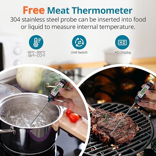 Tilswall Infrared Thermometer, Laser Temperature Gun, -50°C~600°C (-58F~1112F)with Adjustable Emissivity, for Cooking/Pizza Oven/BBQ/Vehicle Repair, Meat Thermometer included, Not for Human(blue),W301