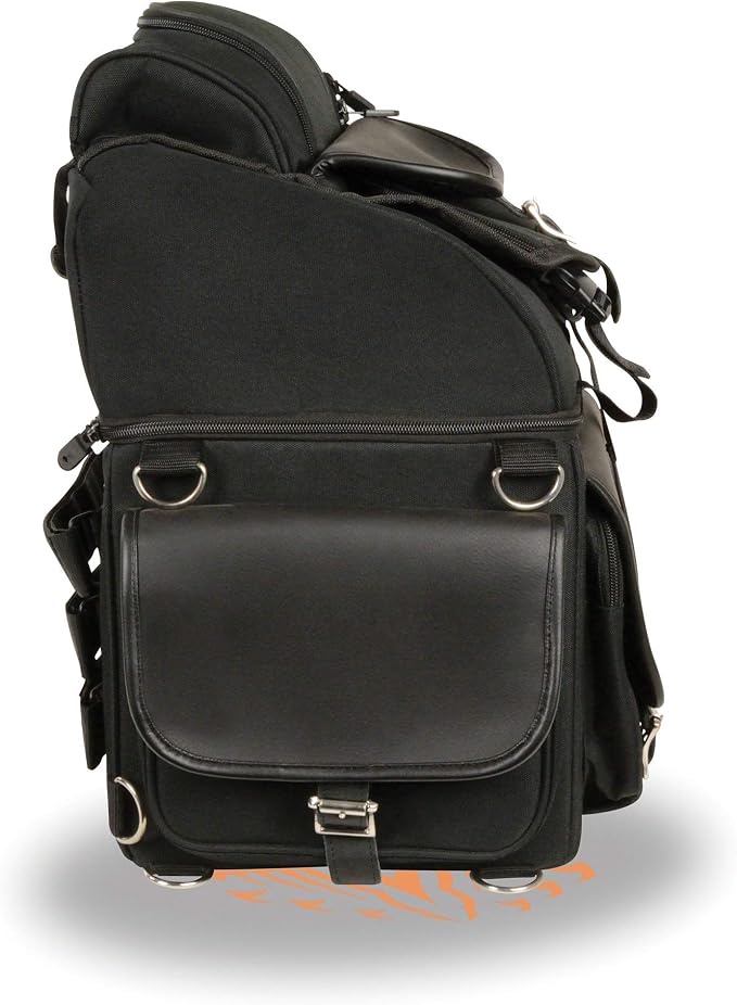 Milwaukee Leather MP8155 Large Black Textile '5 Pocket' Motorcycle Seat Sissy Bar Bag - Large