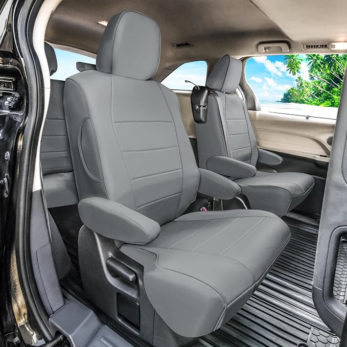 FH Group Custom Fit Car Seat Covers for 2021-2024 Toyota Sienna 7 Seater, Faux Leather Automotive Seat Covers - 2nd Row Solid Gray