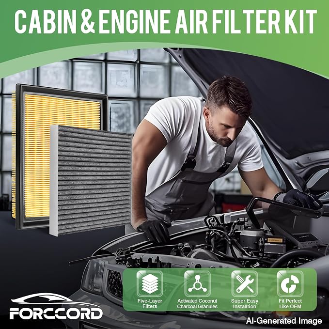Cabin & Engine Air Filter Fit for 2010-2015 Toyota Prius, 2012-2017 Prius V, 2016-2018 RAV4, 2011-2017 Lexus CT200h, 2015-2021 NX300h Activated Carbon Cabin Filter Replace#CF10285 17801-37020