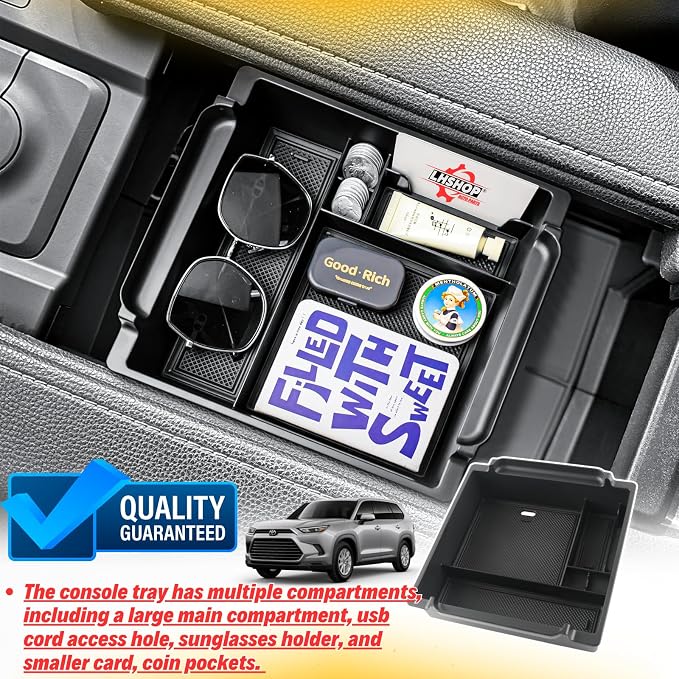3Pcs Center Console Organizer for 2026 2025 2024 Toyota Grand Highlander Wireless Charging Mat Silicone Protective Pad - Screen Dashboard Tray Organizer & Armrest Storage Box Interior Accessories