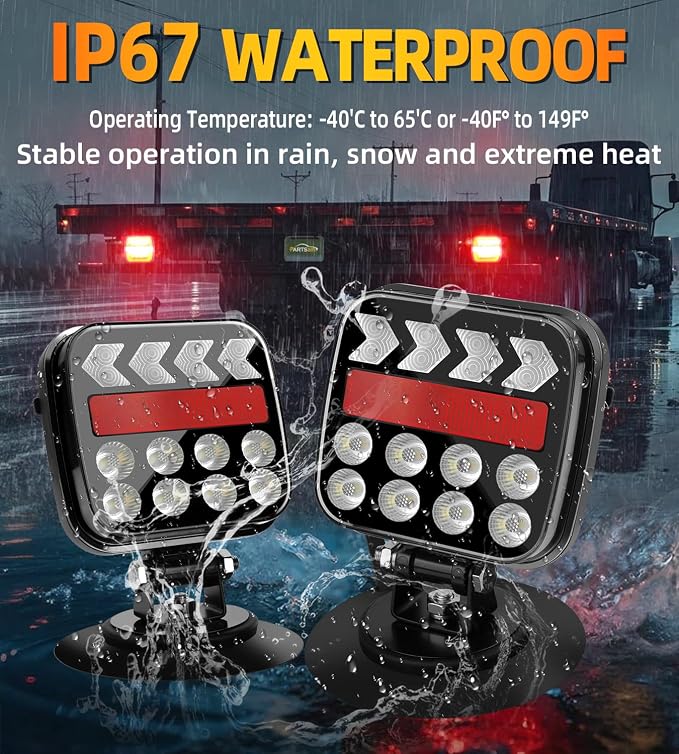 Wireless Trailer Lights, Magnetic Trailer Lights Kit with 4-Pin/7-Pin Transmitter, Rechargeable IP67 Portable Tail Lamps for Truck Boat RV Camper