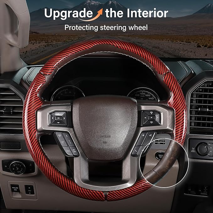 Steering Wheel Cover for Ford F150 2015-2020/F250 2017-2021/F350 2017-2021/F450 2017-2021/F550 2017-2021/Ford Expedition 2018-2021 Custom-fit Car Steering Wheel Cover for Ford Steering Wheel Protector