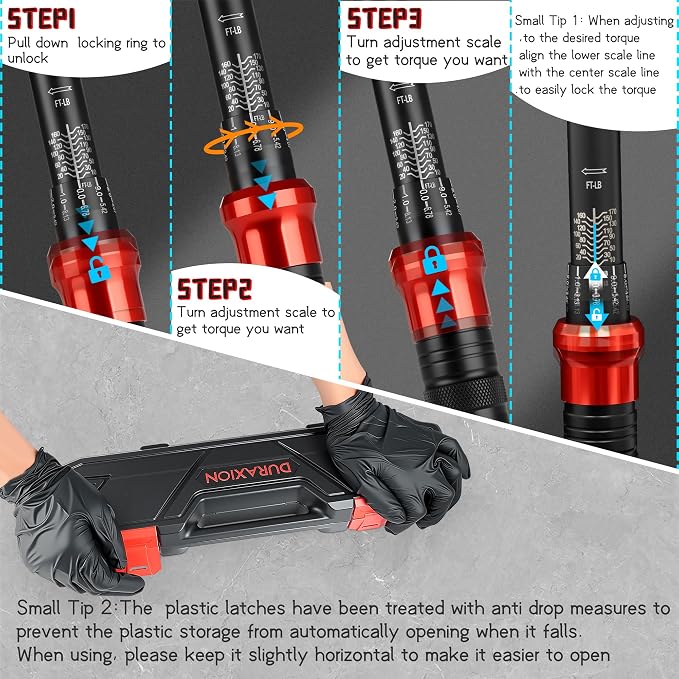 1/2-Inch Drive Torque Wrench 10-170ft.lb/13.6-230.5Nm, ±3% Precision Dual Direction Torque Wrenches with 72-Tooth Dual Range Scales