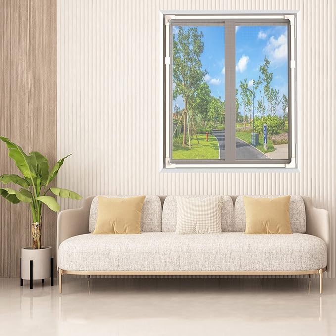 NeatiEase Adjustable DIY Magnetic Window Screen Max 55InchH x 36InchW Fits Any Size Smaller with White Frame Fiberglass Mesh