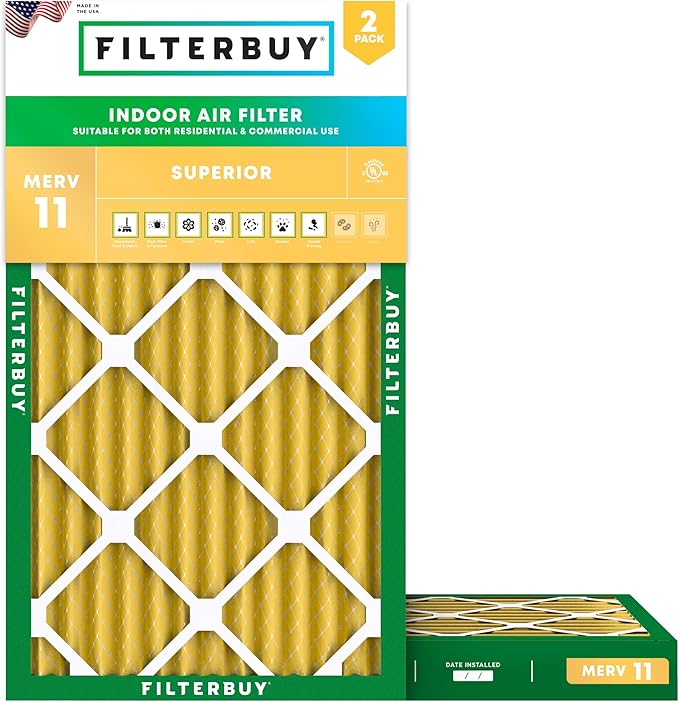 Filterbuy 8x20x2 Air Filter MERV 11 Superior Pet & Allergy Defense (2-Pack), Electrostatic Pleated HVAC AC Furnace Filters Replacement (Actual Size: 8.00 x 20.00 x 1.75)