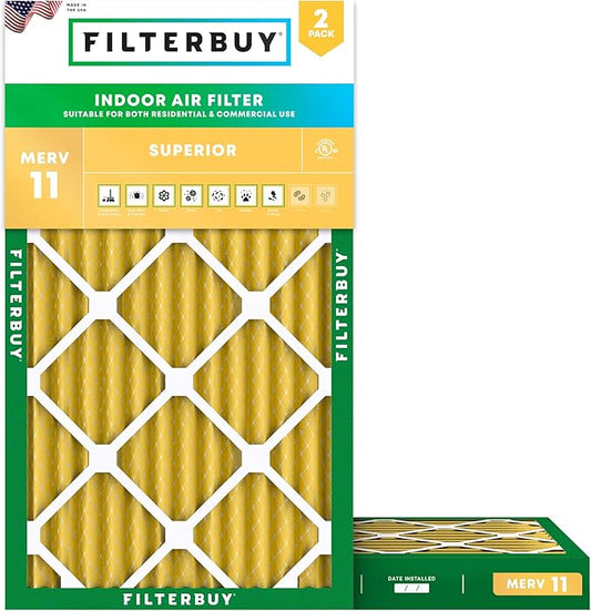 Filterbuy 8x20x2 Air Filter MERV 11 Superior Pet & Allergy Defense (2-Pack), Electrostatic Pleated HVAC AC Furnace Filters Replacement (Actual Size: 8.00 x 20.00 x 1.75)