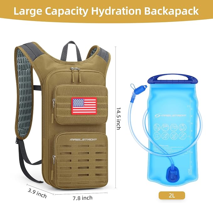 Maelstrom Tactical Hydration Backpack,Water Pack with 2L Water Bladder | BPA-free,MOLLE Compatibility,lightweight,insulated layer, Breathable back panel and shoulder,for running/hunting/cycling
