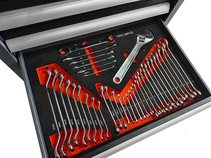JZD 38 PCs Wrench Tool Set in Foam Storage Tray, for Mechanic Garage Repair Shop Workshop