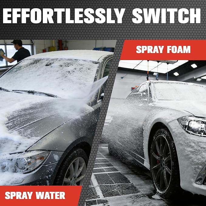 Pressure Washer Gun with Foam Cannon Kit, 1/4" Quick Connect, 5 Adjustable Nozzles & Dual Switch for Car Wash, 1000-4000PSI, One-Button Switching Modes of Rinse and Foam Spray