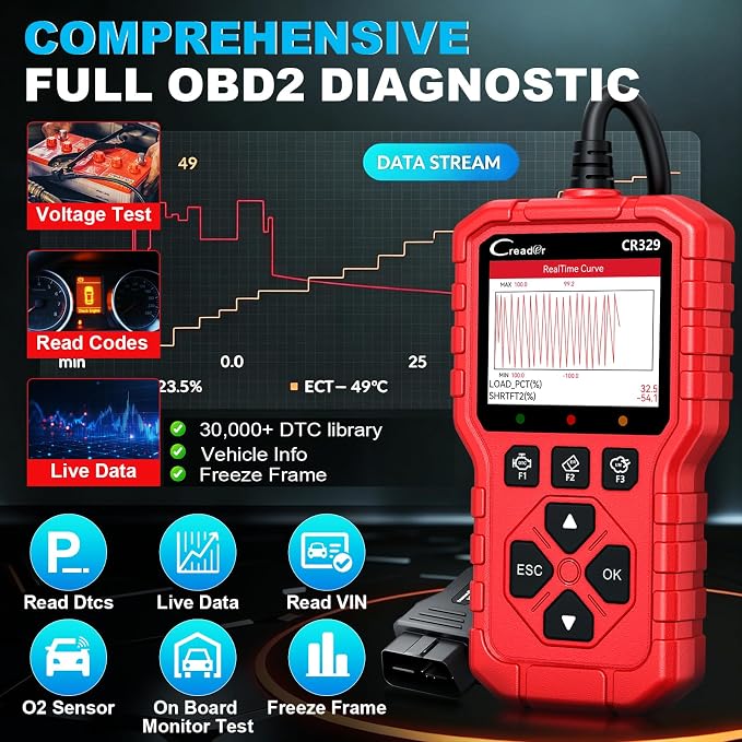LAUNCH CR329 OBD2 Scanner Diagnostic Tool, Universal Car Check Engine Light Code Reader Read Clear Error Codes, OBDII Auto Scan Tool Live Data Battery Test Engine Analyzer for 1996-2026 All Vehicles