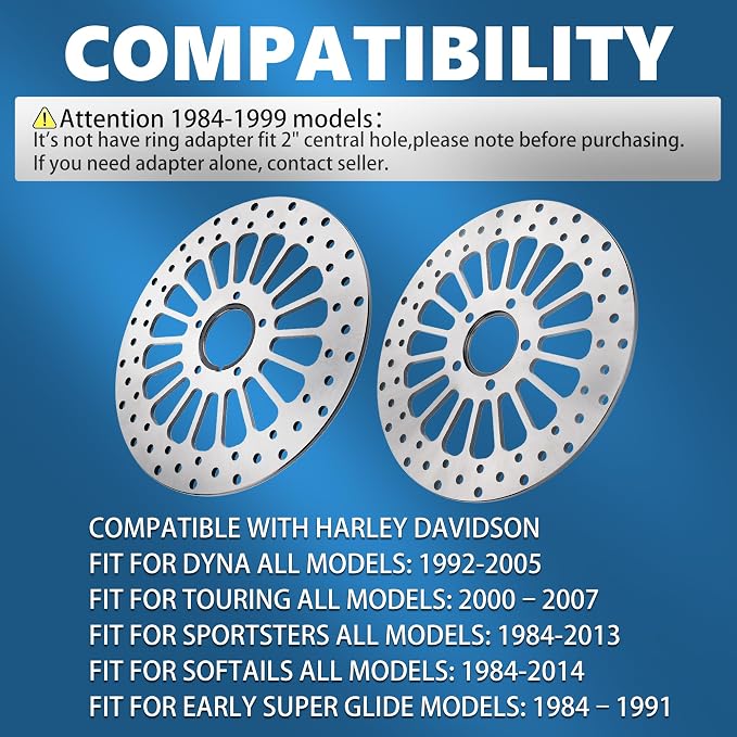11.5'' Front Rear Rotor Kit 2PCS Fit for Harley Davidson Touring Sportster Dyna, Early Super Glide Softail Great Performance Superior Heat Dissipation Brake part, 420 Stainless Steel Rotors