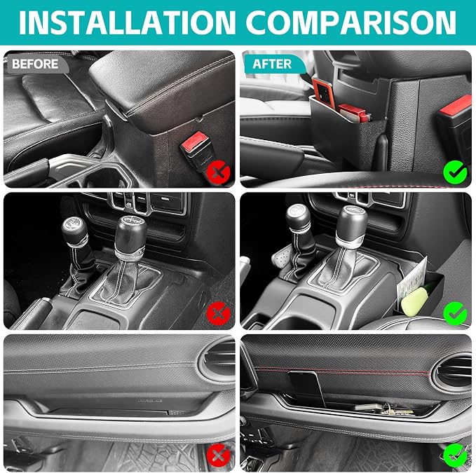 3PCS Center Console Organizer Combo Kit Compatible with 2018-2023 Jeep Wangler JL JLU 4xe Rubicon Sahara & Gladiator JT Accessories, Hanging Storage Box & Grab Bar Tray & Gear Shift Side Tray