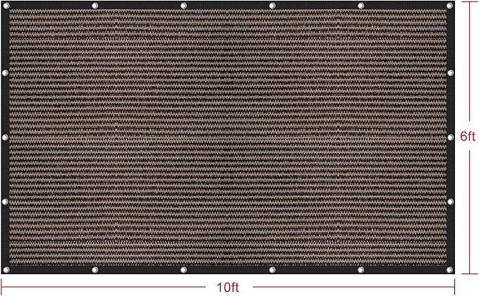 Shatex 90% Sun Shades for Patios 6X 10ft Shade Fabric Sun Shade Cloth Taped Edge with Grommets Sun-Block Mesh Shade for Pergola Cover Canopy Mocha, 12 Bungee Balls