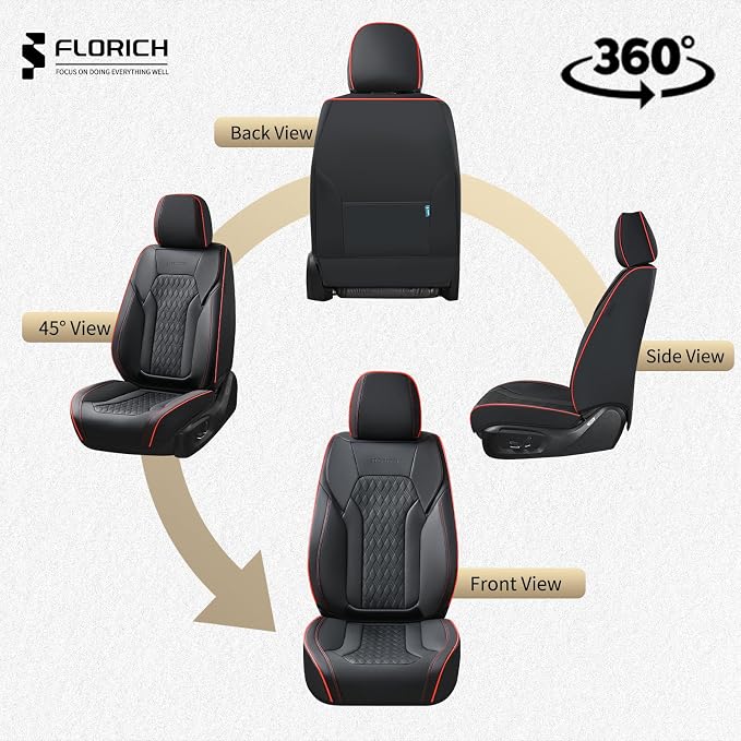 FLORICH Seat Covers, Car Seat Covers Full Set, Luxury Nappa Leather Seat Covers, Breathable and Waterproof Car Seat Protector 5 Seat, Automotive Seat Covers Universal Fit for Most Cars-Black&Beige