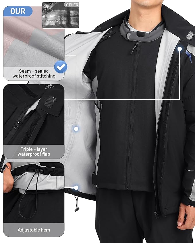 Oumurs Motorcycle Rain Suit For Men & Women Waterproof Motorcycle Rain Gear Fishing Riding Golf Working Bike Hunting Camping Rain Coat, Lightweight Nylon Reflective Rain Jacket Rain Pants
