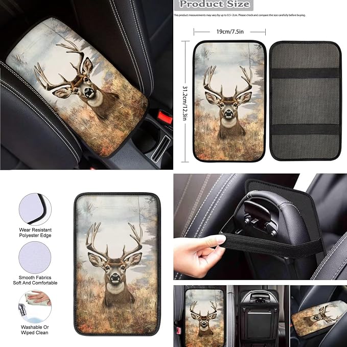 8 Pcs Camo Hunting Deer Car Seat Covers Full Set Car Accessories for Women Front Seat Cover Steering Wheel Armrest Cover Seat Belt Cover for Auto SUV Interior Decoration
