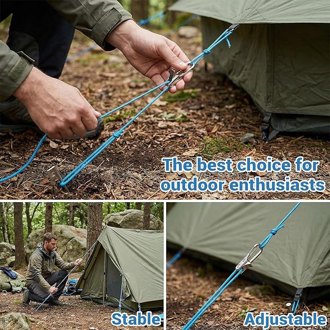 6 Pack Rope with Roller Tensioner for Easy and Secure Tying, 2026 New Heavy Duty Retractable Buckle Rope with Accessory Cord for Camping Boating Home Storage Outdoor Use (Silver 6)