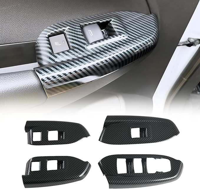 4 PCS Window Lift Switch Panel Frame Cover for Chevrolet Trailblazer 2024-2026,Car Door Windows Glasses Lifter Button Trim Decoration Accessories (ABS Imitation Carbon Fiber Pattern)