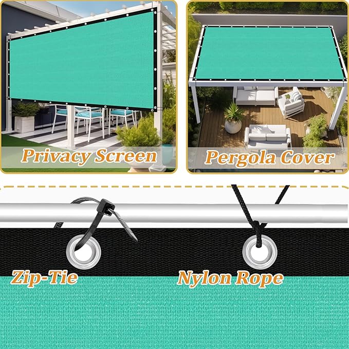 Shade&Beyond Customized Size 6' X 6' Shade Cloth with Grommets, 90% UV Protection UV Protection Mesh Tarp Sun Screens for Patio GN04, Turquoise