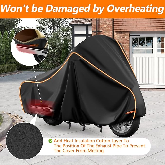 Motorcycle Cover for Honda GL1500 GL1800, Honda Gold Wing 2001-2023 with Side Trunk, All Weather Outdoor Black Protective Cover with Reflective Strips,Vent Holes and Lock Holes (Without top Box)