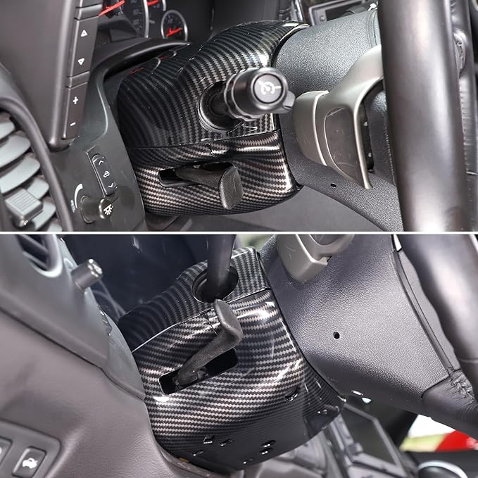 Steering Column Cover Trim Kit Compatible with Chevy Corvette C6 2005-2013, Carbon Fiber Pattern Steering Wheel Base Trim Cover Accessories (Carbon Fiber Pattern)