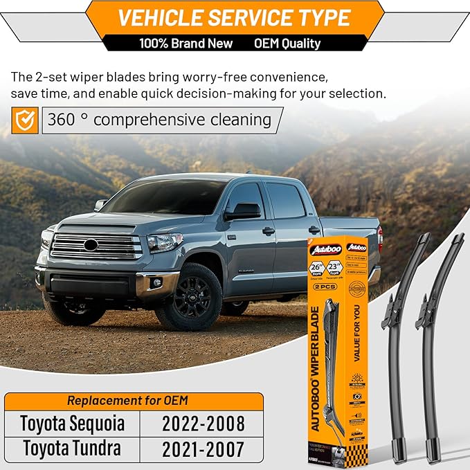 AUTOBOO 26"+23" Windshield Wiper Blade for Toyota Tundra 2007-2021 Sequoia 2008-2020 2021 2022-Original Replacement Factory Quality